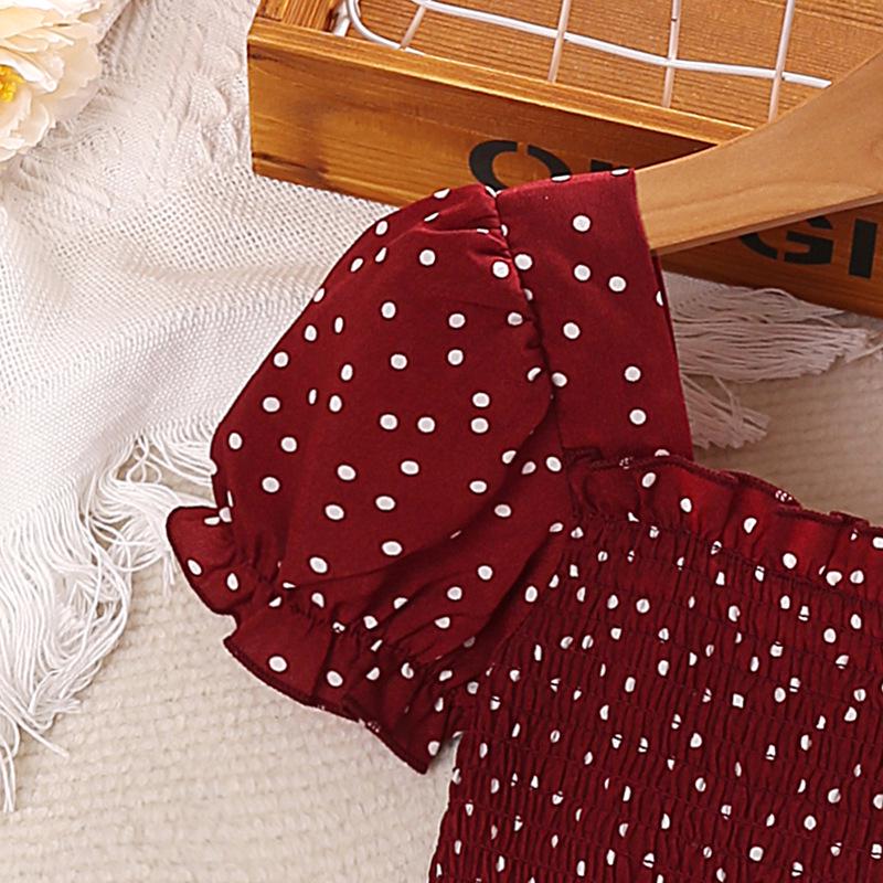 Girls' Summer Retro Polka Dot Hepburn Style Short-Sleeve Princess Dress