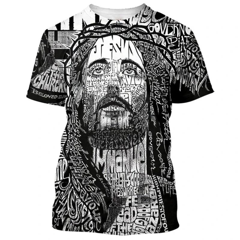 3D Jesus Cross Graphic Printed Men's T-Shirt Fashion Christian Religion Harajuku Y2K T Shirt Unisex Short Sleeve Oversized Tees