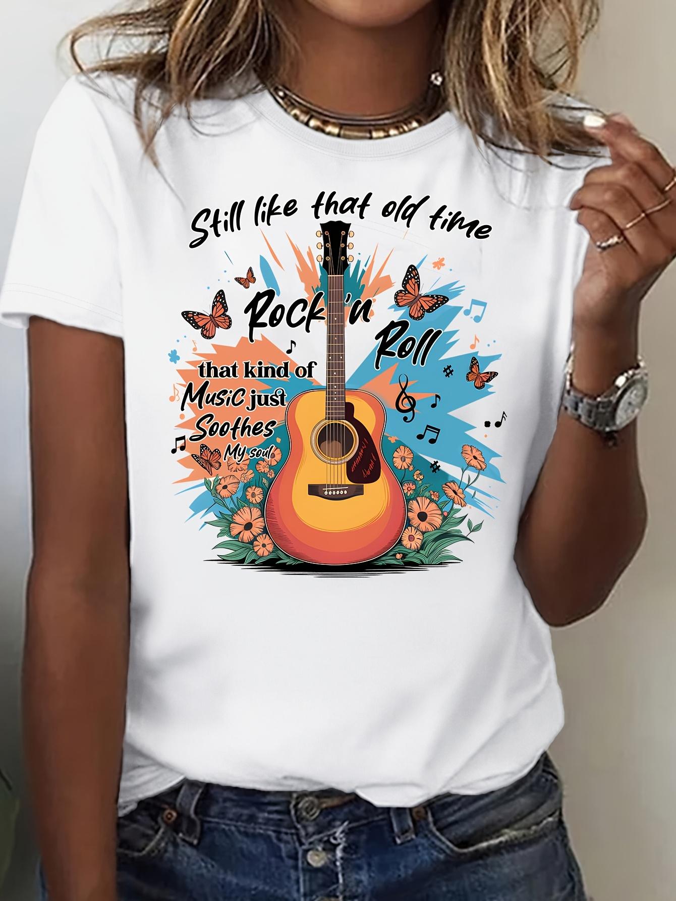 Rock n Roll Guitar Butterfly Music Soothes My Soul T-shirt L
