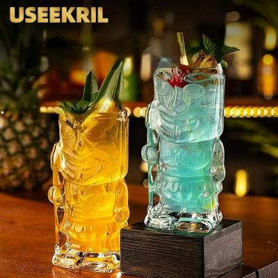 Hawaiian Tiki Mug,Creative Cocktail Glasses Cups,Cold Drink Glasses,Juice Beer Cup,Unique Tiki Glass Cups,Party Homebar Tools
