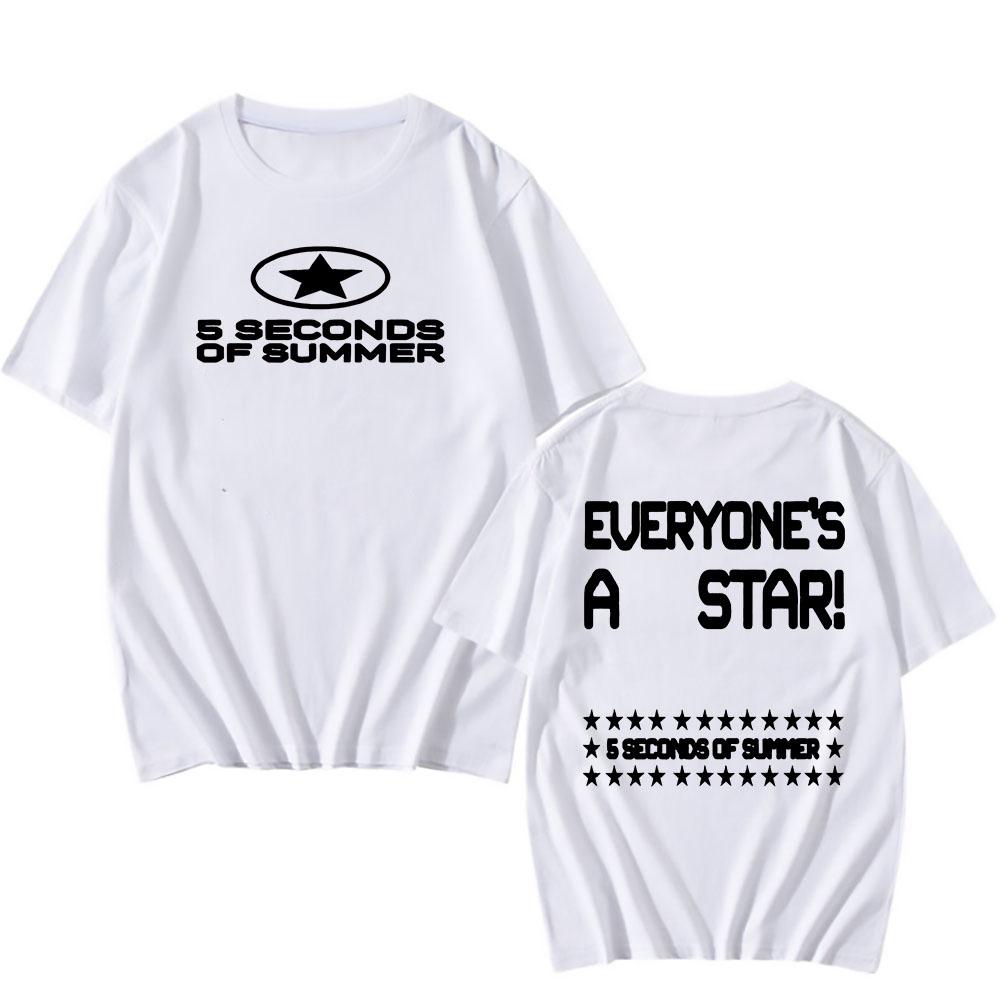 

5 SECONDS OF SUMMER Футболки гурту Кожен - Зірка Футболка з альбому З коротким рукавом Круглий виріз Бавовняні футболки Одяг з графічним принтом Топ L