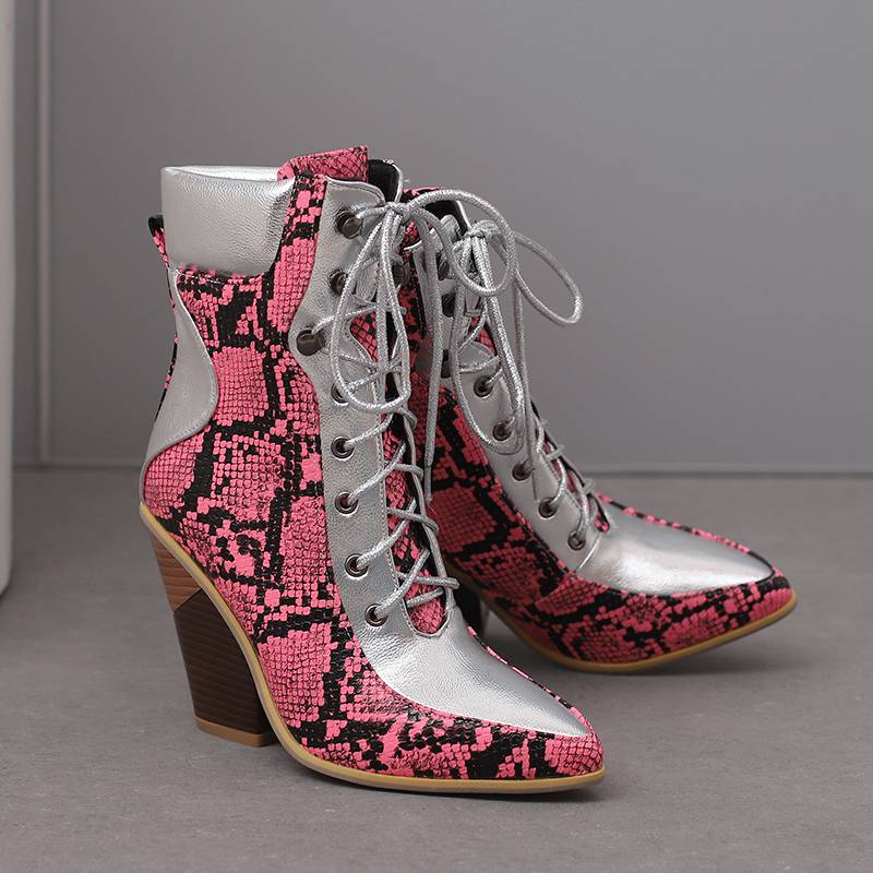 Krazing Pot Polyurethane Autumn Winter Shoes 47 Size 48 Super Size Wedges Pointed Toe Lace Up Serpentine Fashion Ankle Boots