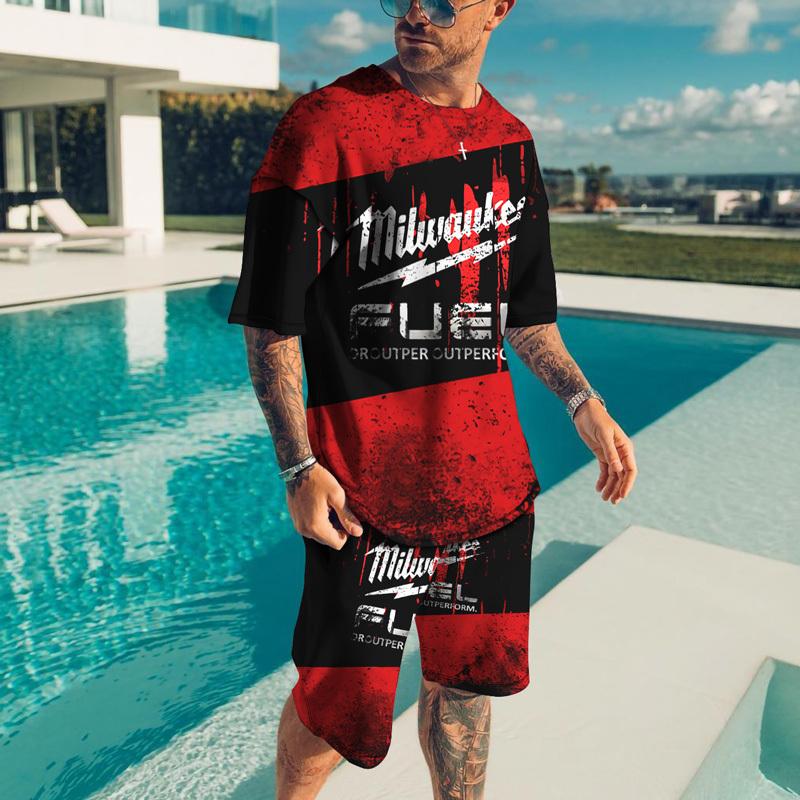 

Летний принт Королевская футболка для мужчин Пляж с коротким рукавом Рубашки Две части Мужской Спортивный костюм Харадзюку Мужская одежда Набор Chandals Man