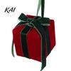 Xmas Holiday Table Decor Velvet Gift Box Christmas Tree Ornament, Square Shaped Hanging Seasonal Party Photo Props Decoration with Bow for Winter Home