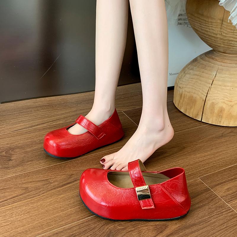 Red Mary Jane Single Shoes Women's Platform Height Increase Spring and Summer New with Skirt Cool Single Shoes