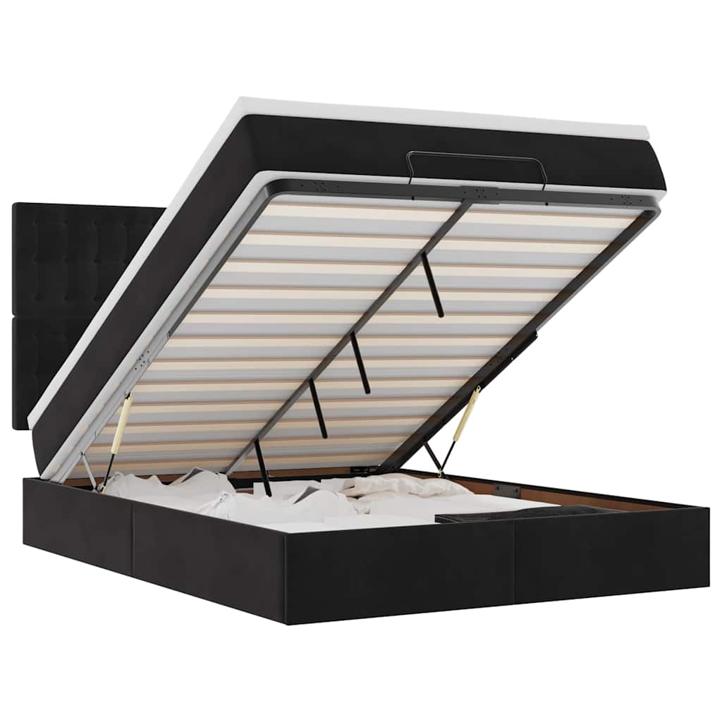 Ottoman Bed with Mattress Black 140 x 200 cm Velvet