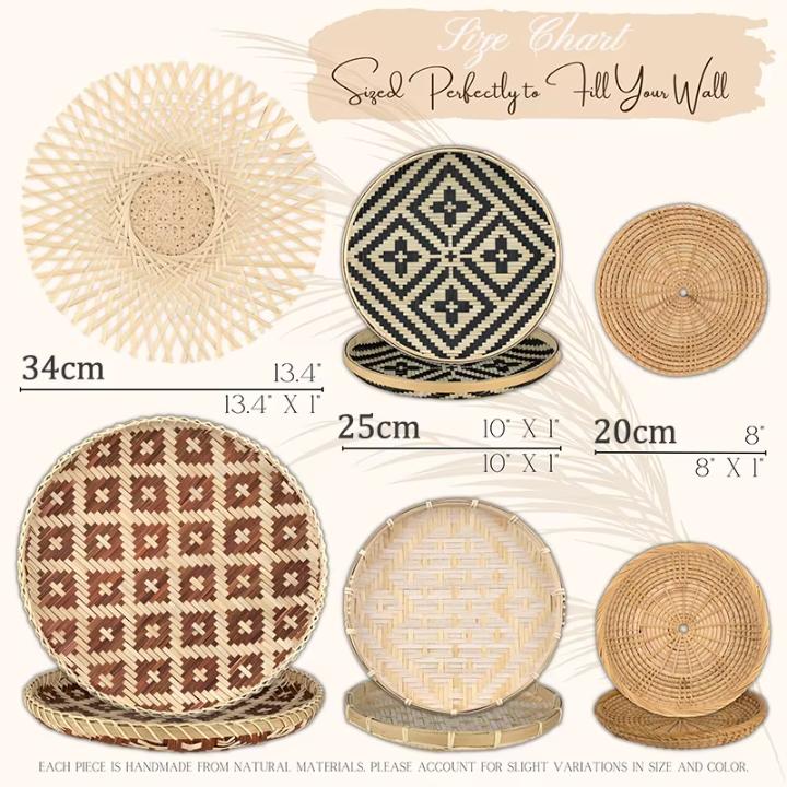

Set of 6 Rattan Wicker Wall Basket Hanging Wall Decor Boho Home Wall Decoration Straw Woven Plate Rustic Farmhouse Bedroom Decor
