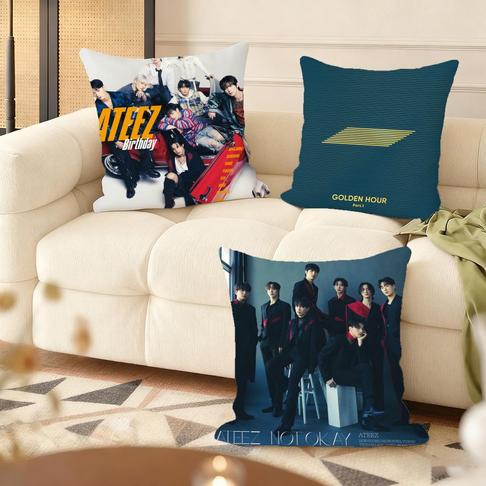 Ateez Album Cushion Cover Silky Short Plush Home Sofa Cushion Cover - Invisible Zipper Home Decoration