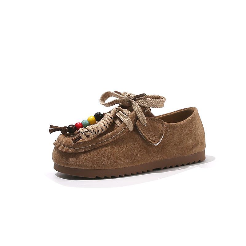 Girls Autumn Retro Loafers Soft Sole Kangaroo Shoes Casual Kids Footwear