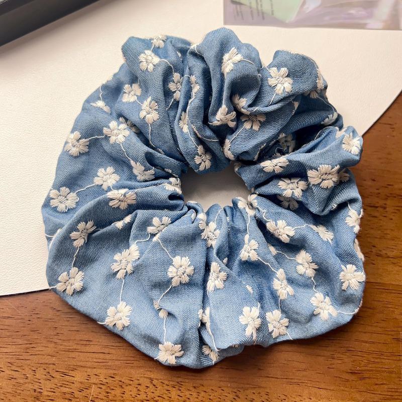 New Large-sized Fabric Hair Band and Hair AccessoryFeaturing Retro Floral and Diamond-encrusted Ponytail Hair Ties