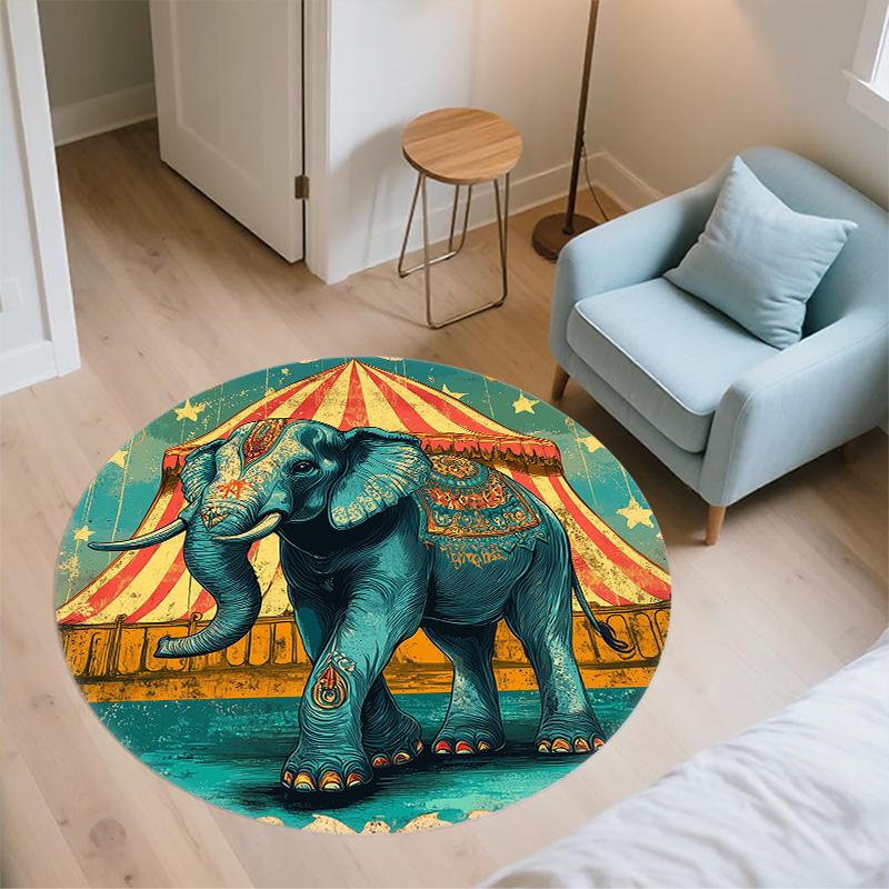 Striped Elephant,Round Area Rug,Carpet Rug for Living Room Bedroom Sofa Playroom Decor,Non-slip Floor Mat