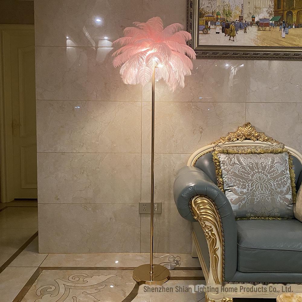 Nordic Romantic Ostrich Feather Floor Lamp - Soft Light Decorative Bedside Lamp