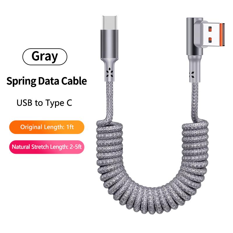 Electronic Accessories 100W 90 Degree Right Angled USB-C Coiled Retractable Data Cable Pure Copper Conductor Braid