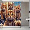 3D Kitten Shower Curtain Realistic Cat Faces Cartoon Art Fun Bathroom Decor Waterproof Printed Curtain Home Style