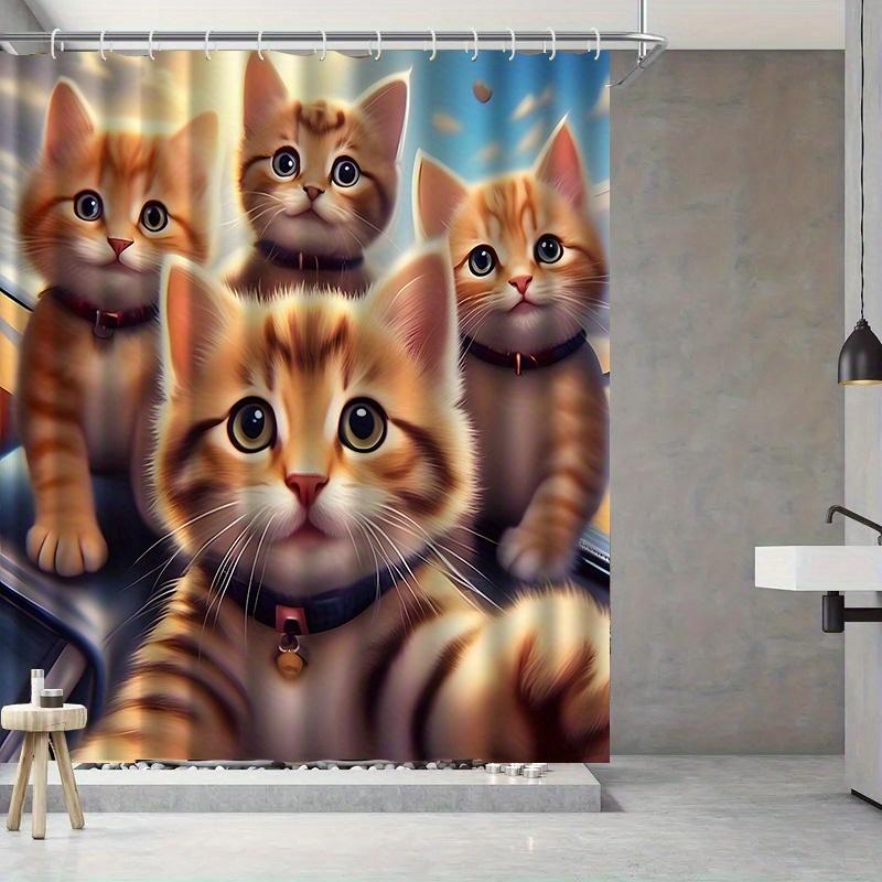 3D Kitten Shower Curtain Realistic Cat Faces Cartoon Art Fun Bathroom Decor Waterproof Printed Curtain Home Style
