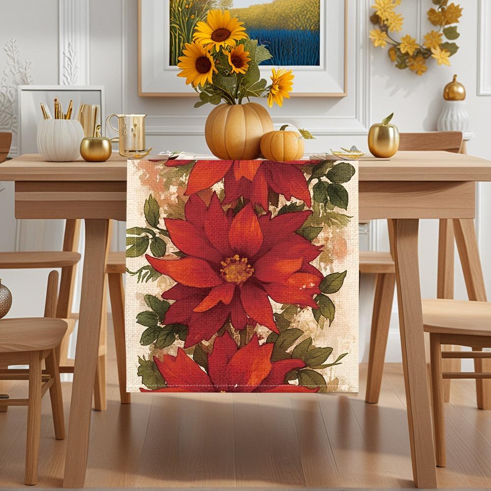 Christmas Table Runner Winter Snowman Santa Print Dining Table Mat for Holiday Decor