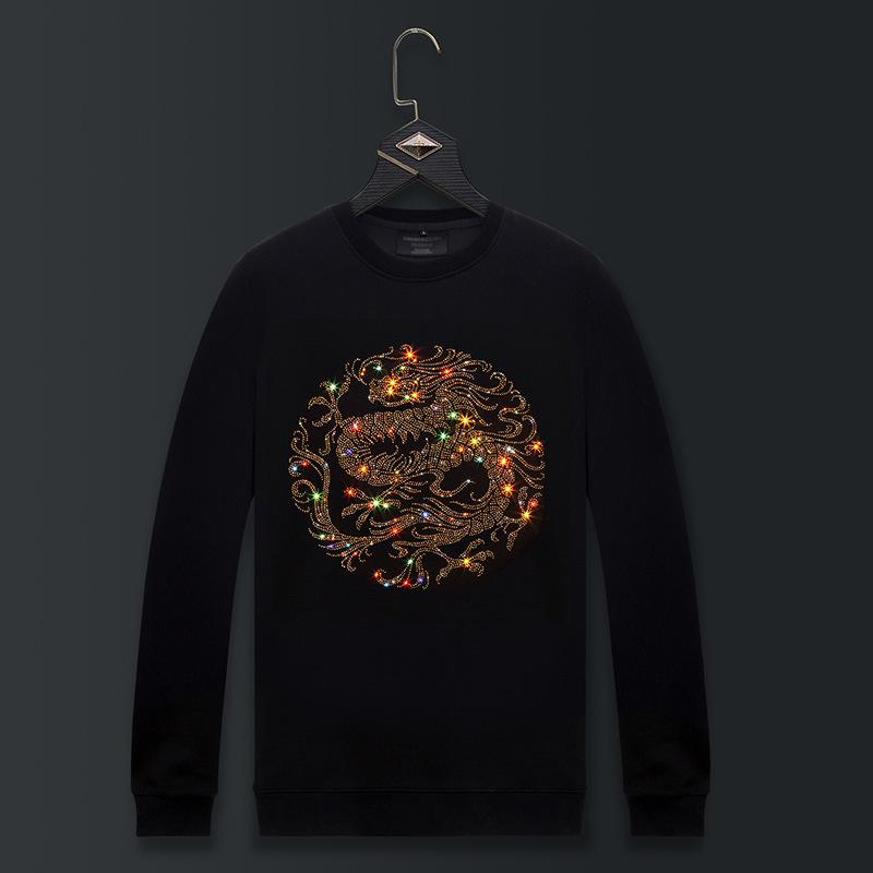 Men's Plus Size Chinese Dragon Crew Neck Sweatshirt - Spring/Autumn Trendy Loose Fit Top