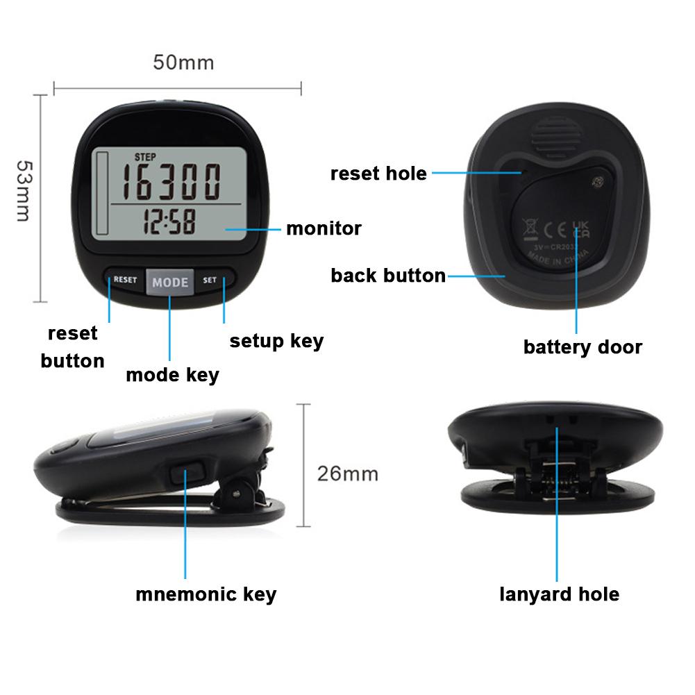 Compact Pedometer LCD Screen Step Counter Step Tracker Digital Display Step Counter Accurate Steps