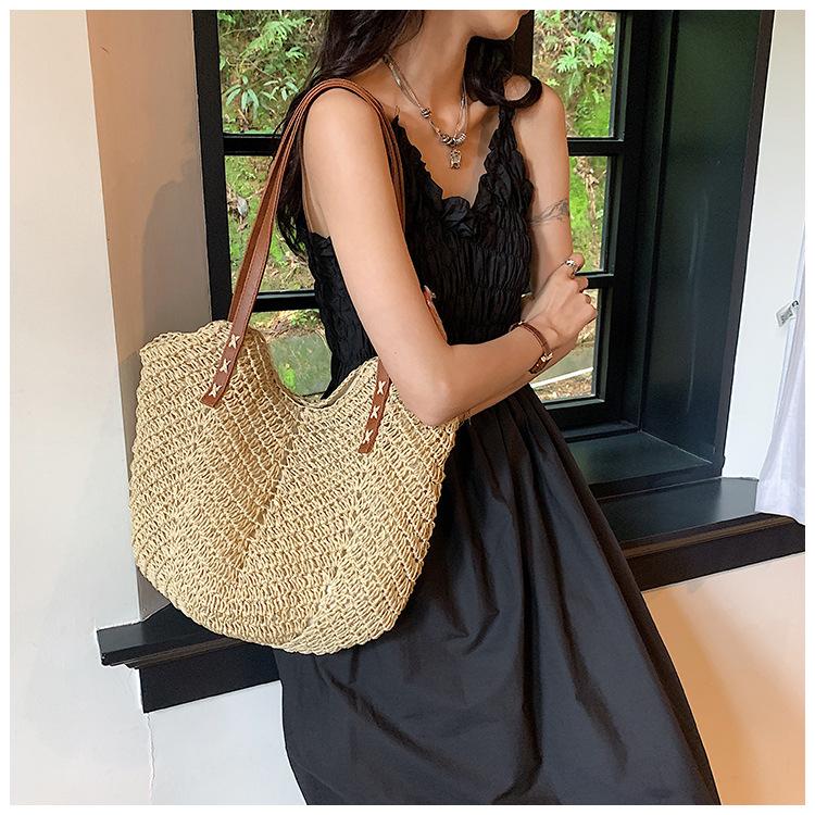 Borsa in Paglia Donna Nuova Estiva Vacanza al Mare Spiaggia Borsa Intrecciata Grande Capacità Borsa a Spalla Tote Borsa Tote Intrecciata in Paglia per Donna