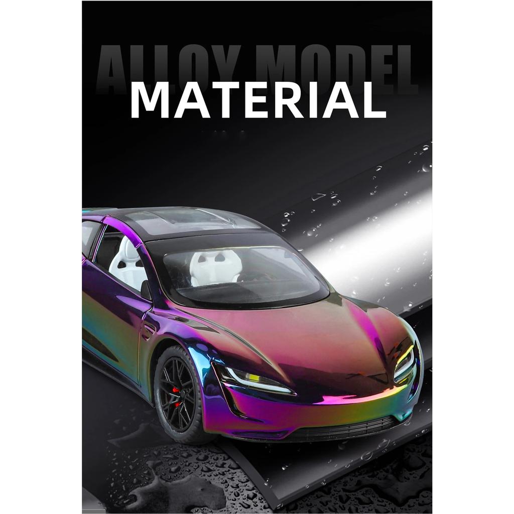 1/24 Tesla Roadster Alloy Electric Sports Car Model Diecasts Metal New Energy Vehicles Car Model Sound Light Simulation Kids Toys Gift