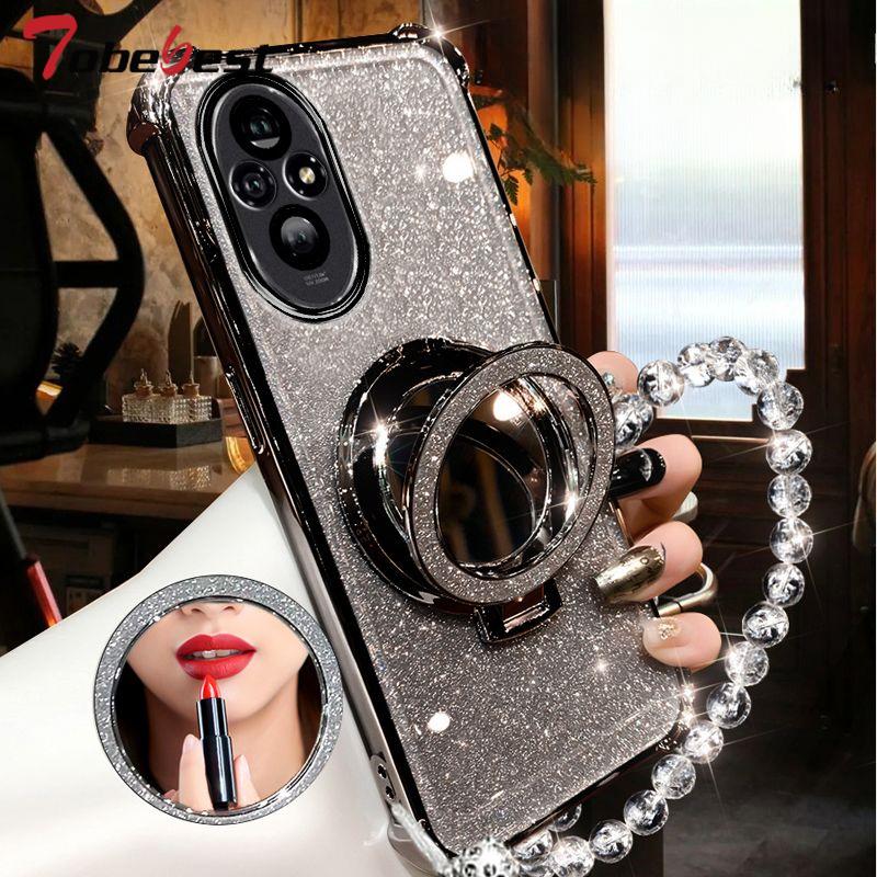 Shockproof GLITTER Plating Crystal Bracelet Magsafe Phone Holder Case For Huawei Honor 200 100 90 80 70 60 Pro Cover