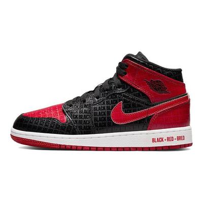 Air 1 Mid SS GS Black + Red = Bred Kids Sneakers Gym-Red White DM9650-001