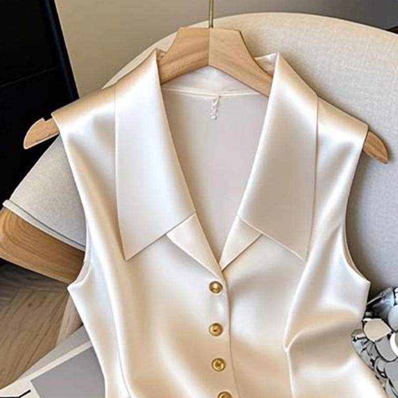 Elegant Solid Sleeveless Vest Tops Female Summer Casual Single Breasted Waistcoat for Women 2025