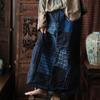 Johnature Women Vintage Patchwork Corduroy Skirts Red Floral Elastic Waist Winter A-Line Chinese Style Skirts