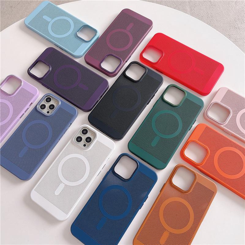 Camera Big Hole Grid Heat Dissipation Magnetic PC Case For iPhone 12 11 Pro Max Non-Slip Anti-fingerprint Back Protector Shell Cover