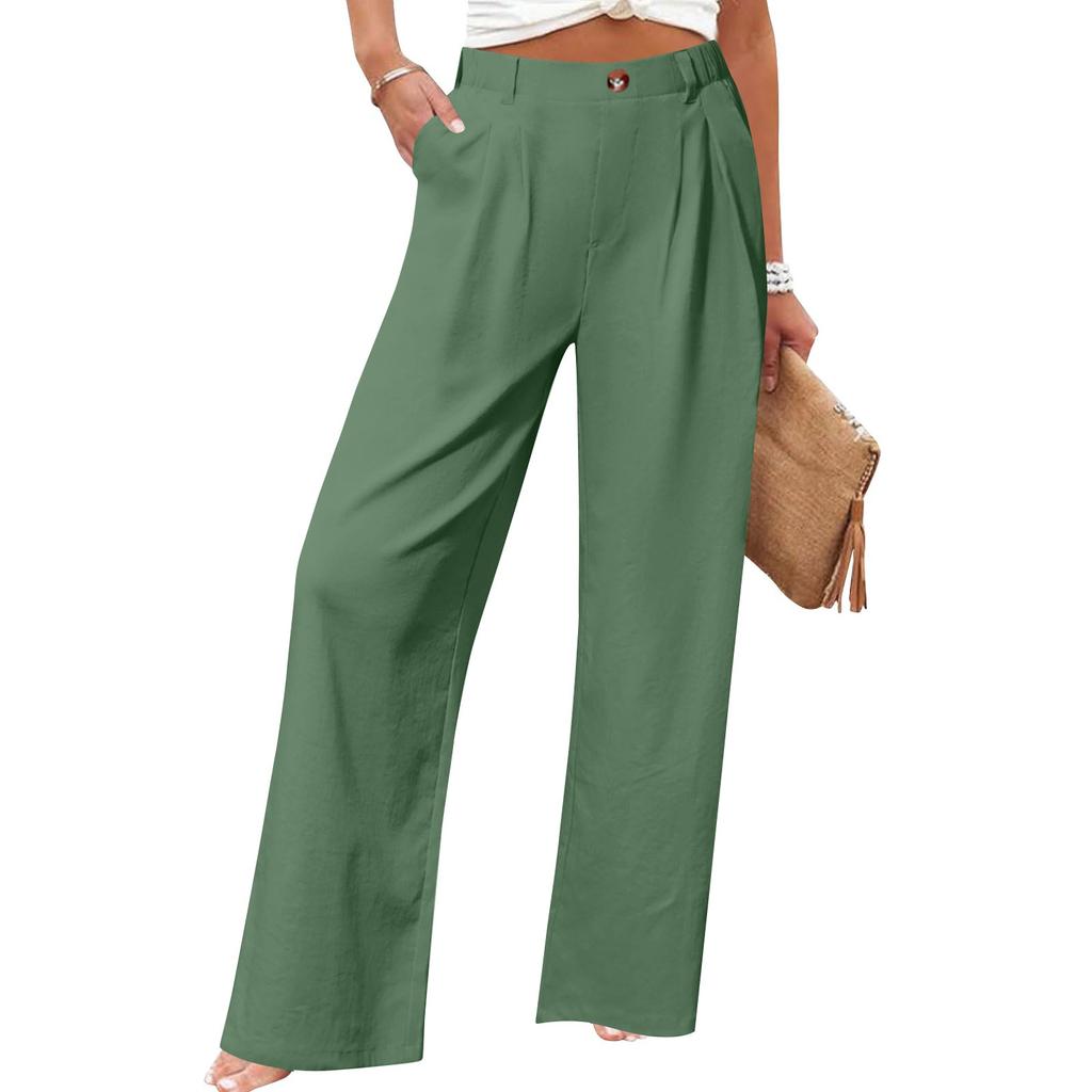 Women's Casual Fashion Wide Leg Pants High Waist Long Wide Leg Pants Button Long Pants With Pockets Casual Pants