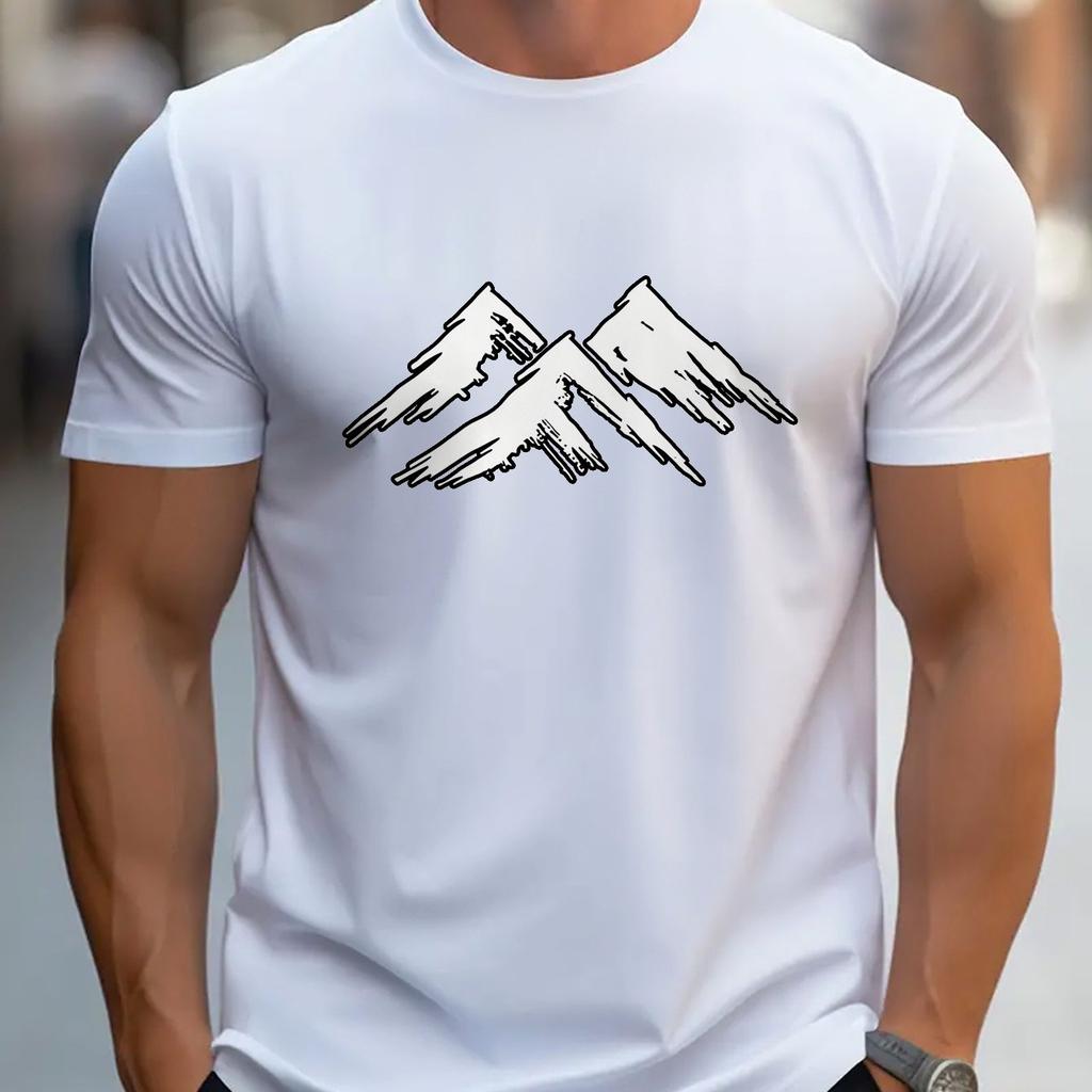 Men's Mountain Peaks Graphic Print Short-Sleeve T-Shirt Cotton Casual Tee for Gym Sports Casual Attire Men Clothing Comfortable