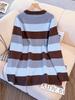 Plus Size Striped Knit Sweater for Women - Lazy Style Autumn/Winter Slim Fit (130-300 Jin)