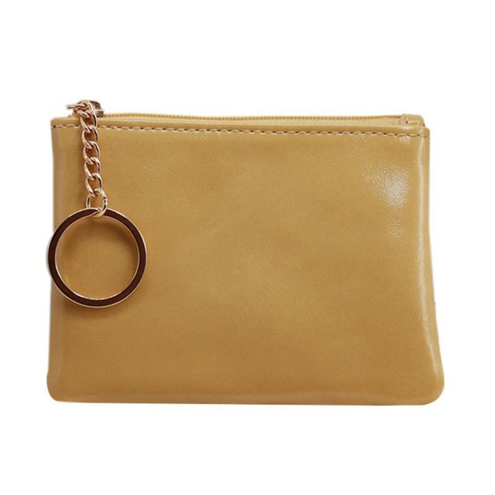 Fashion PU Leather Coin Purse with Keychain Portable Card Holder Zipper Closure Wallet Women