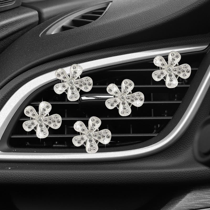 

5pcs New Water Diamond Five Petal Flower Diamond Flower Car Air Outlet Decoration Clip Car Interior Decoration