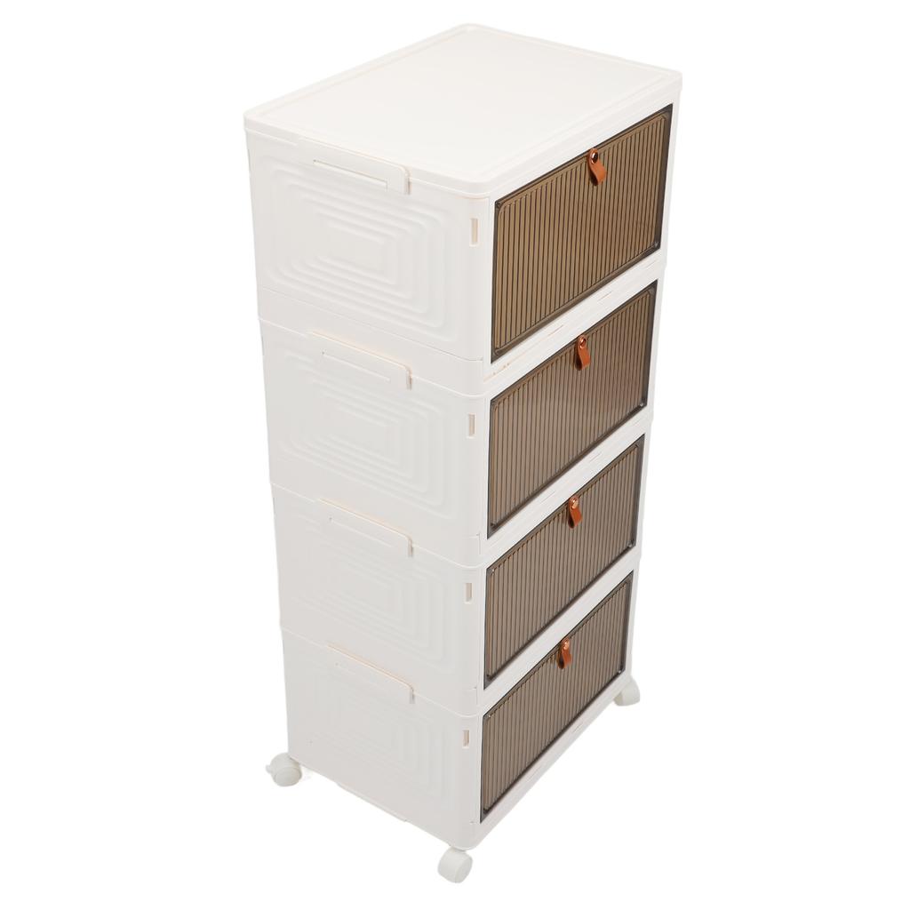Folding Shoes Storage Box 4 Layers Transparent Large Capacity Foldable Shoe Rack Organizer with Whee