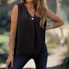Women's Color Sleeveless V-neck Button Casual Versatile Top