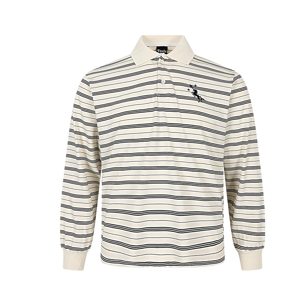 American retro unicorn embroidered POLO shirt lapel striped T-shirt long-sleeved bottoming shirt S
