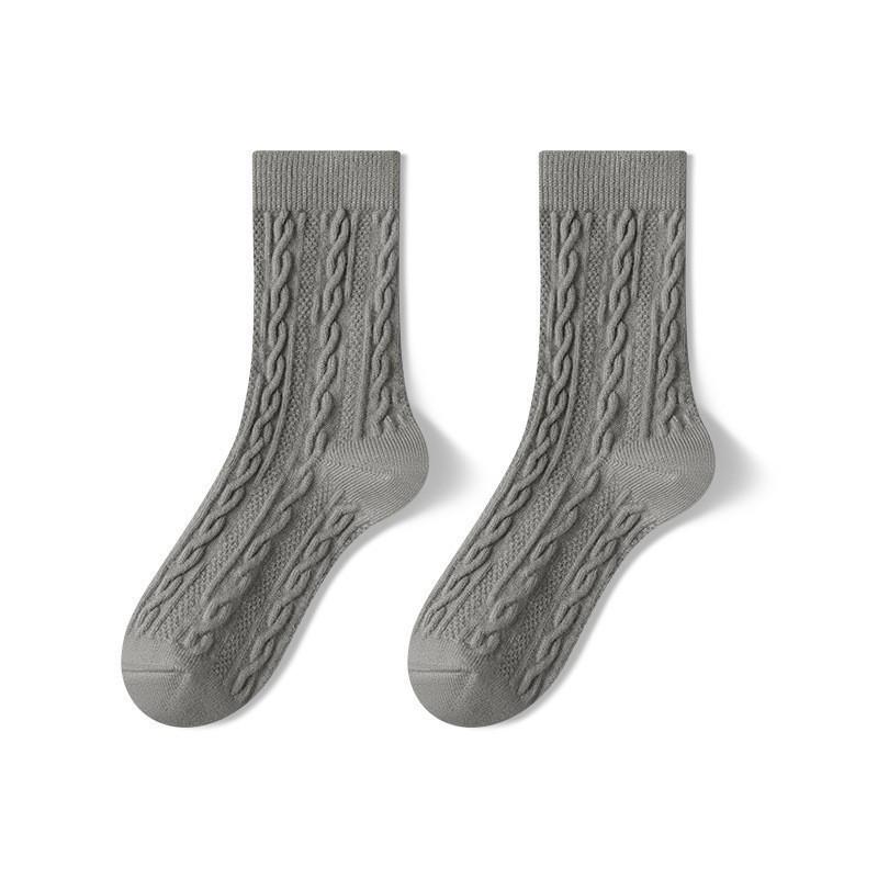 Women's Autumn/Winter Thick Wool Cable Knit Cotton Socks - Sweat-Absorbent, Odor-Resistant, Maternity-Friendly