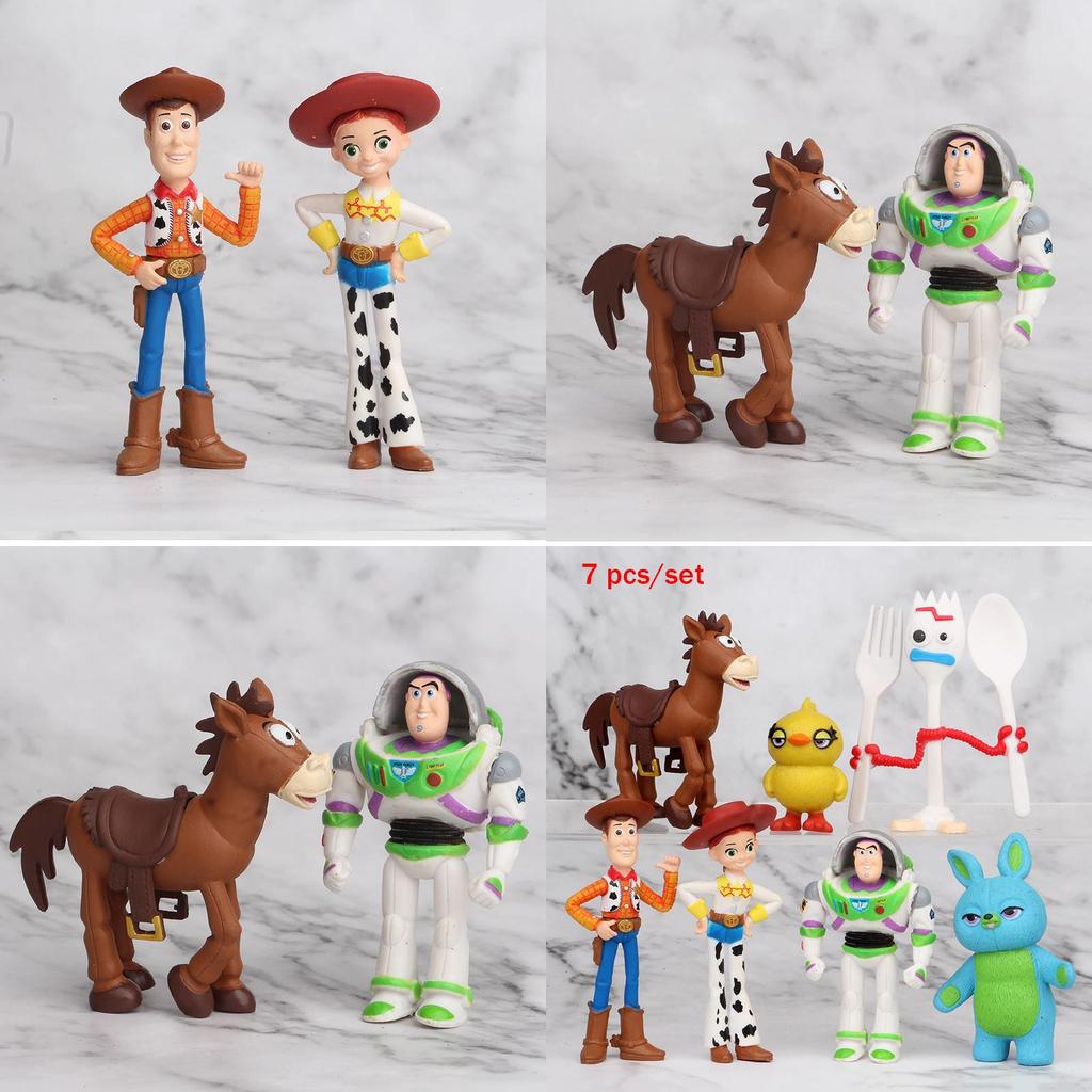 Toy Story 4 Woody Lightyear Rex Alien Bear 7 Pcs Action Figure Cake Topper Toys Vibrant And Detailed Pvc Collectibles