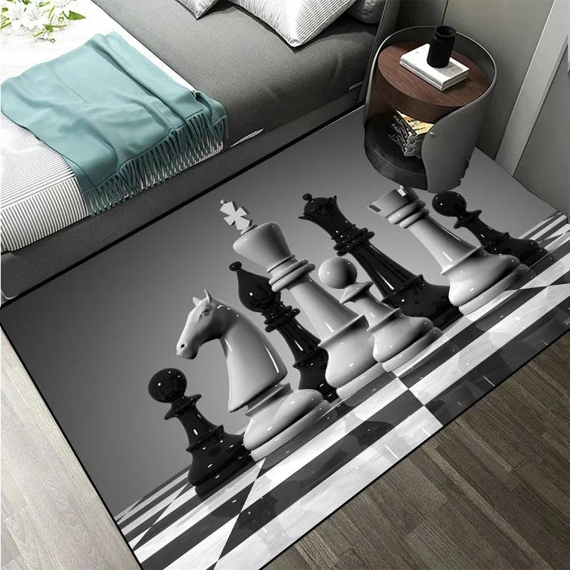 Chess Pattern Carpet Mat Rug King Queen Rook Bishop Knight Pawn Theme Game Living Room Area Rug Protection