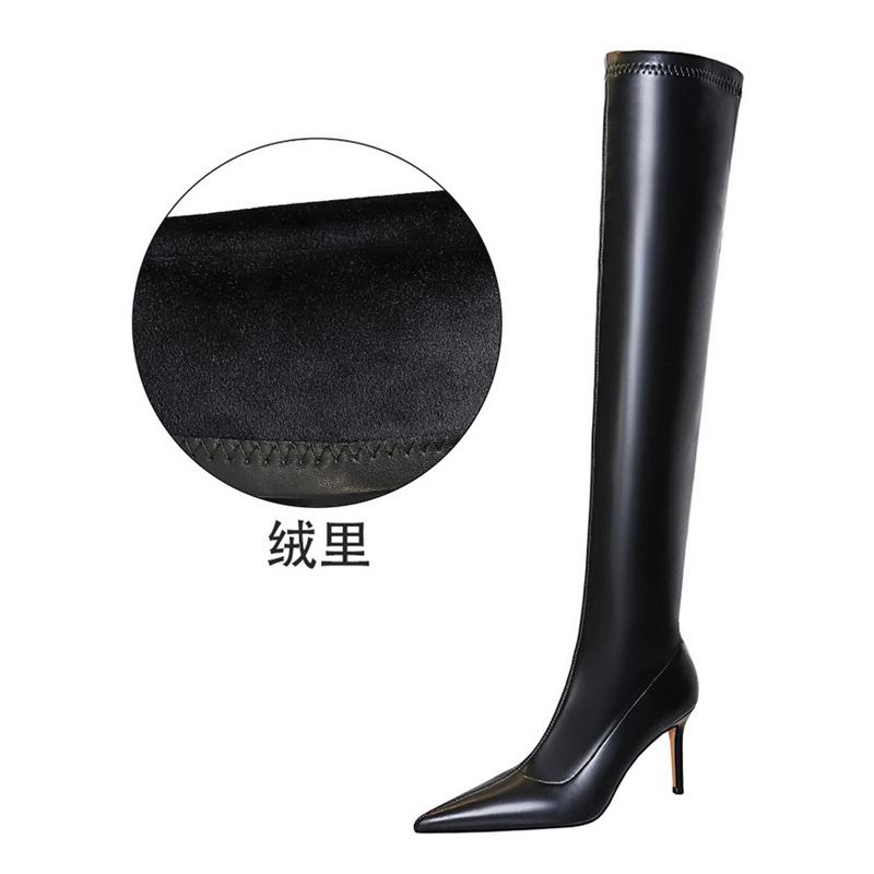 

Мода Мода Простые Женские Длинные Сапоги из Мягкой Кожи 2024 Осень Зима Острый Носок Тонкий Высокий Каблук Выше Колена Черные Сапоги 36(Foot23cm)