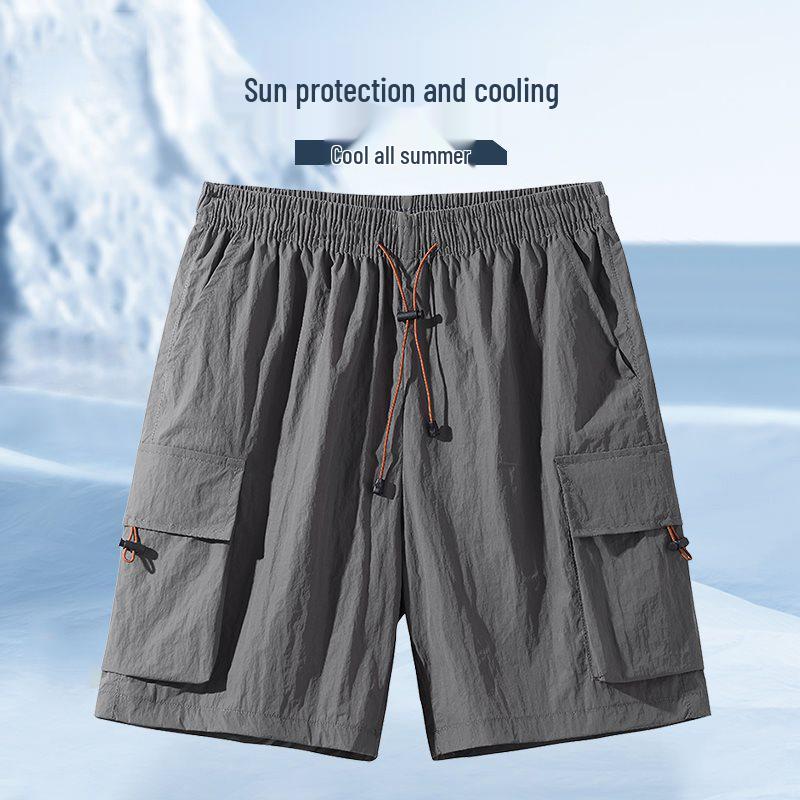 Men's Ice Silk Casual Shorts – Trendy Summer Five-Point Workwear, Plus Size, Straight-Leg, Mid-Length Beach Sports Shorts