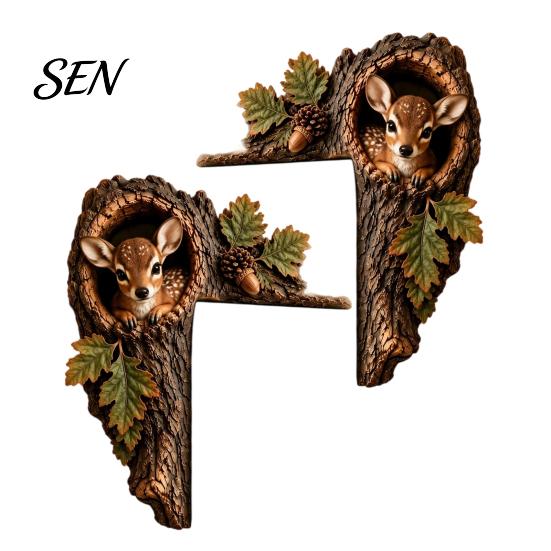 Saisonale Innendekoration 2 Stück Baumhöhle und Tier Holztür-Topper, Rustikaler Waldstil Dekorativer Weihnachts-Rahmen-Eckdekor, 2D
