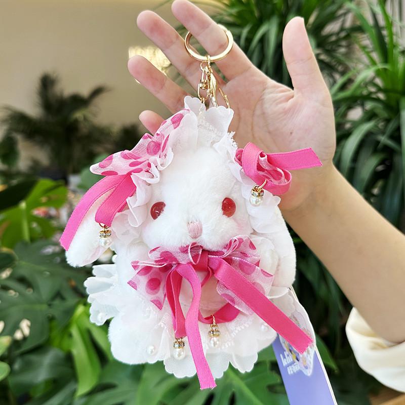 Cute Lolita Rabbit Pendant Plush Toy Soft Short Plush Doll Girl Gift Decor 14cm