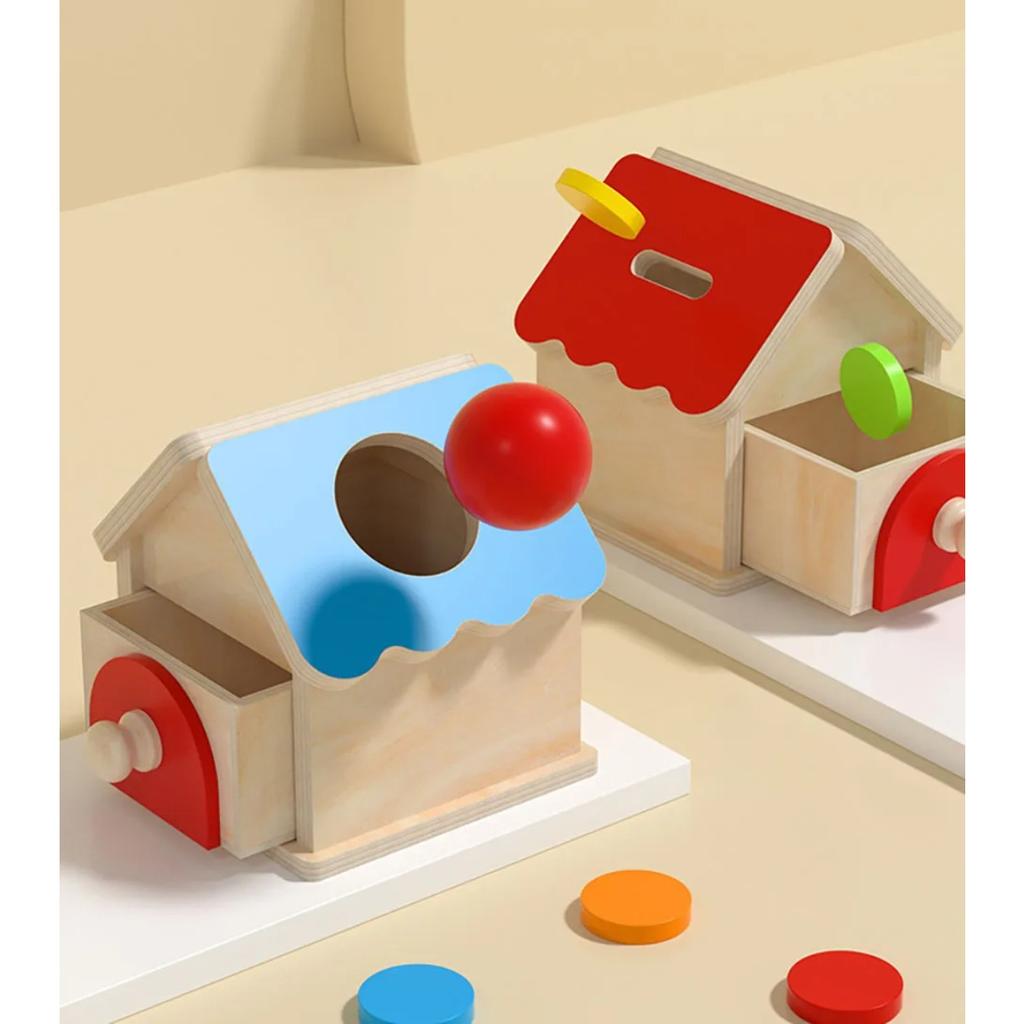 Montessori Coin Box Toys Object Permanent 2-in-1 Wooden Ball Drop Games & Wooden Puzzle Double Drawers Toys Gifts for Toddler
