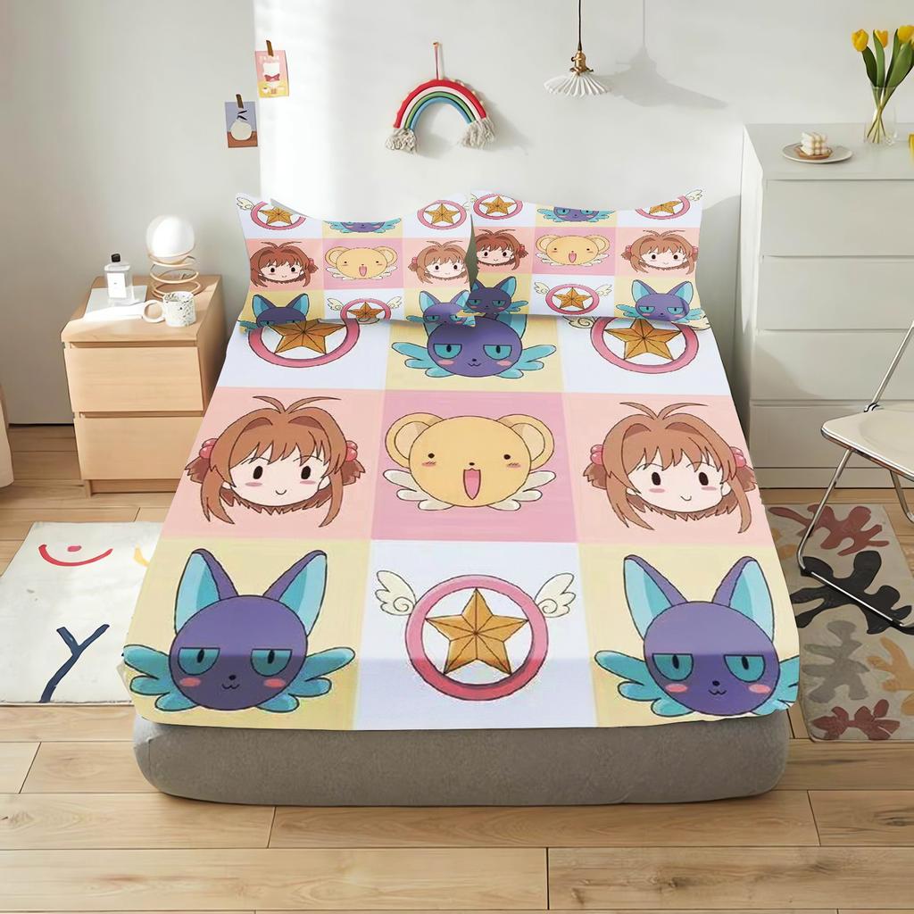 Cardcaptor Sakura Cartoon Fitted Sheet Cover For Teenager, Elastic Bedding, Cute Digital Printing Sheets, Bedding Children