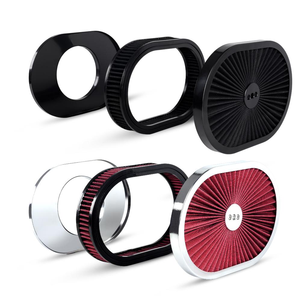 New High Flow Chrome 12"x2" Oval Air Cleaner Filter Assembly 5-1/8" Carb Neck W/ Flow-Thru Lid for GMC Chevy Ford Chryler Dodge