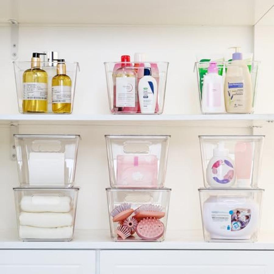 6 Pack Clear Stackable Storage Bins with Lids Large Plastic Containers with Handle for Pantry Organizer and Storage Perfect for