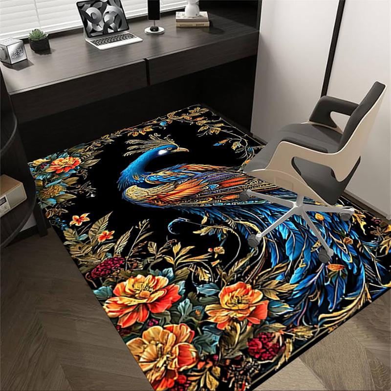 

1pc peacock flowers Carpet Anti Slip Polyester Floor Mat for office.Bedroom 60cm by 90cm