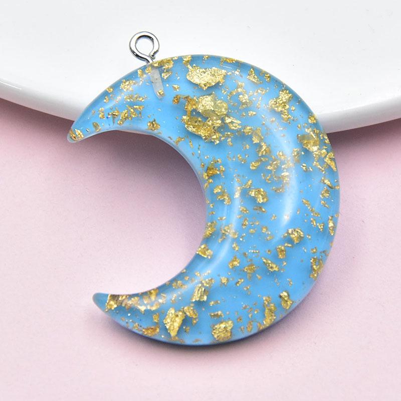Colored Resin Moon Pendant Keychain with Gold Foil - DIY Jewelry Accessory